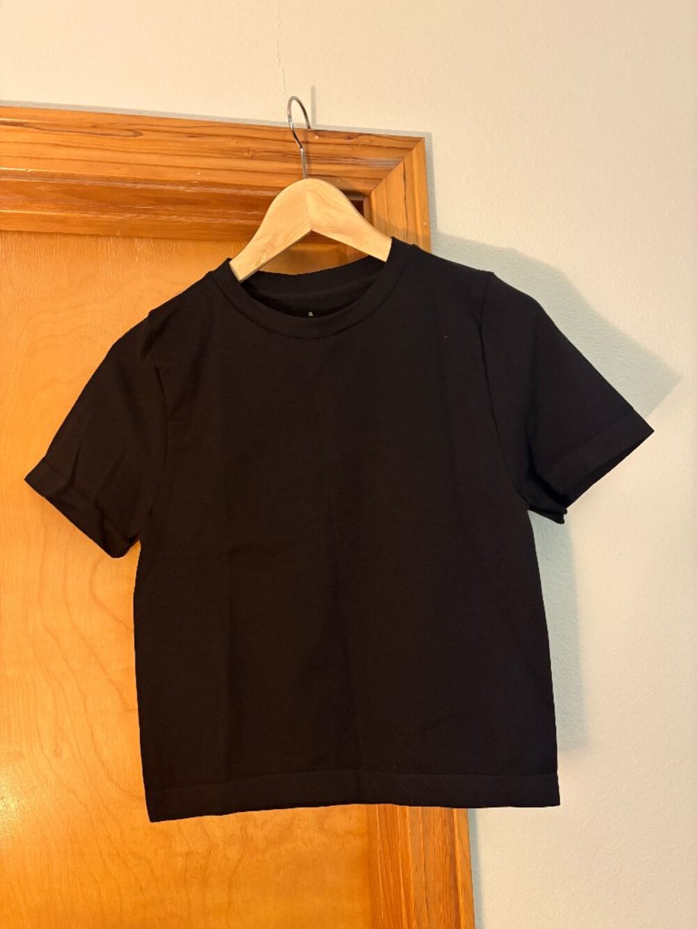 Cropped black womens t-shirt. Stretchy material. A New Day.